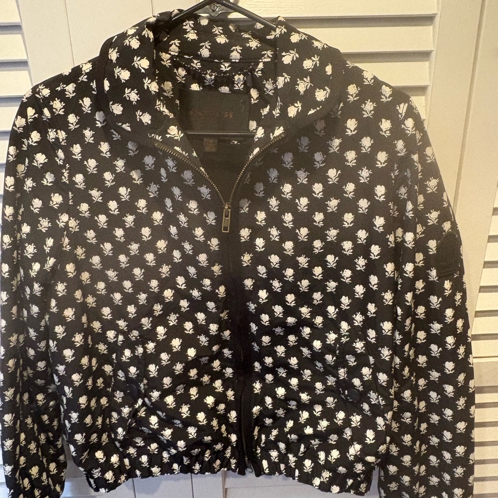 Coach Black and White Bomber Jacket with Floral Pattern
